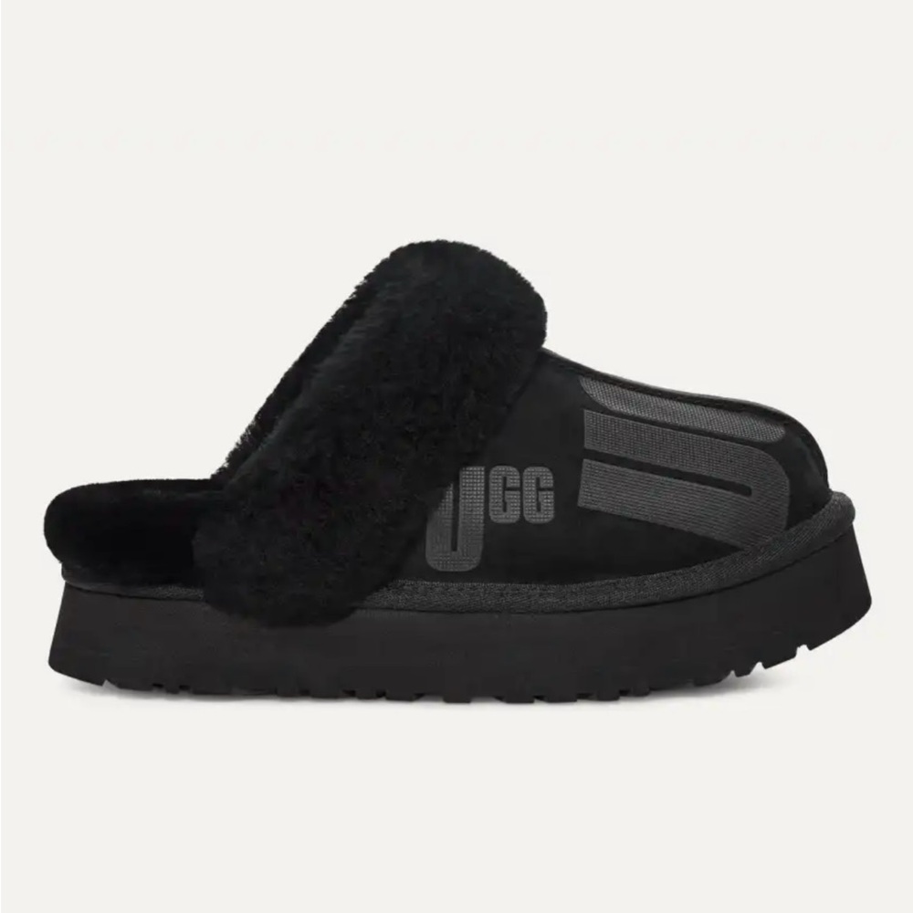 UGG DISQUETTE SCATTER GRAPHIC Black Cozy Slippers New in Box Women’s US Size 8
